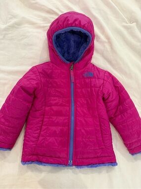 The North Face Fuchsia and Purple Hooded Puffer reversible 2t Jacket